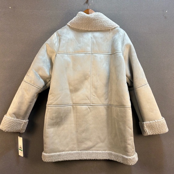 Calvin‎ Klein Rolled Cuff Faux Suede Sherling Jacket Women's Large Gray Thick - Picture 2 of 10